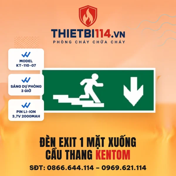 Đèn exit 1 mặt Kentom KT-110-07 xuống cầu thang, LED 3W, sáng dự phòng 3 giờ