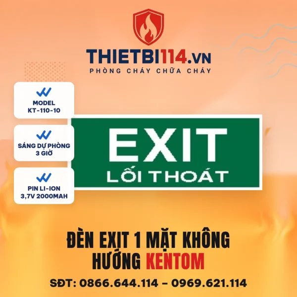Đèn exit 1 mặt Kentom KT-110-10 không hướng, LED 3W, sáng dự phòng 3 giờ