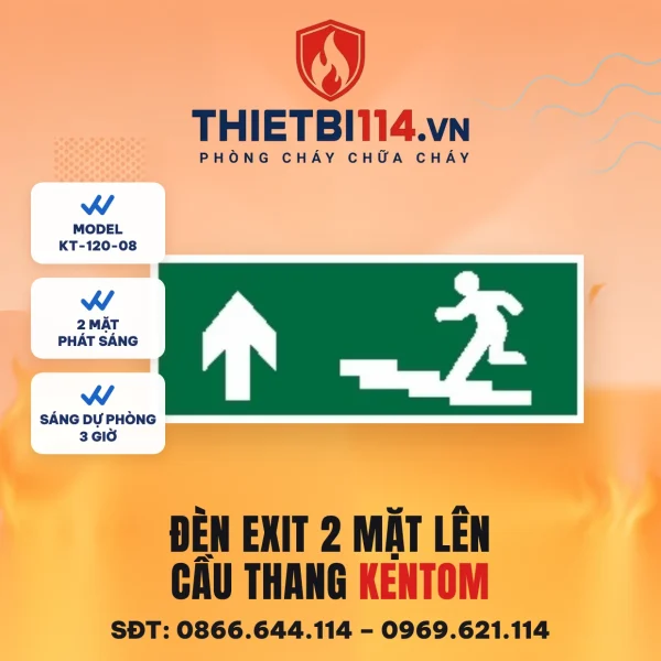 Đèn exit 2 mặt Kentom KT-120-08 lên cầu thang, LED 3W, sáng dự phòng 3 giờ, đọc được từ hai phía