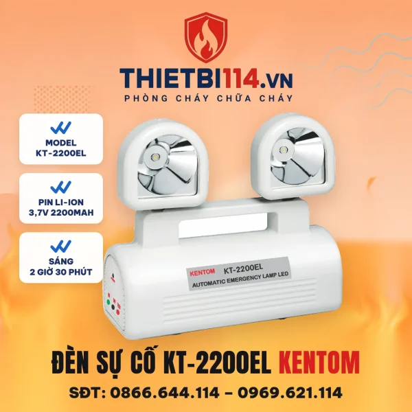 Đèn chiếu sáng sự cố Kentom KT-2200EL hai bóng LED 3W, pin Li-ion 3,7V 2200mAh, sáng 2 giờ 30 phút