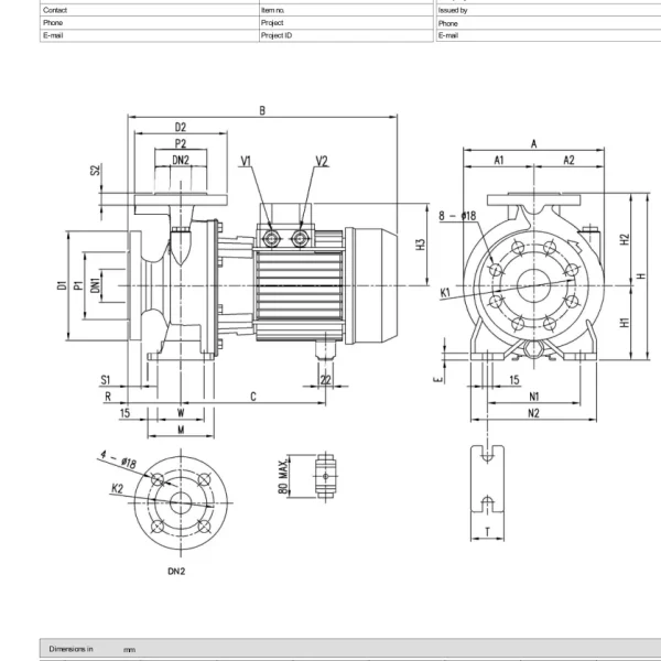 Bản vẽ kích thước Ebara 3D 65-160/11 theo datasheet