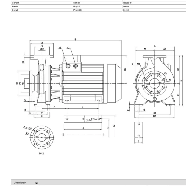 Bản vẽ kích thước Ebara 3D 65-160/15 theo datasheet
