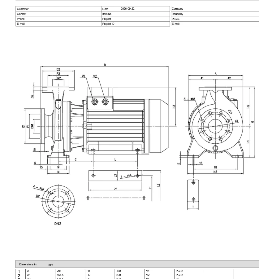 Bản vẽ kích thước Ebara 3D 65-160/15 theo datasheet