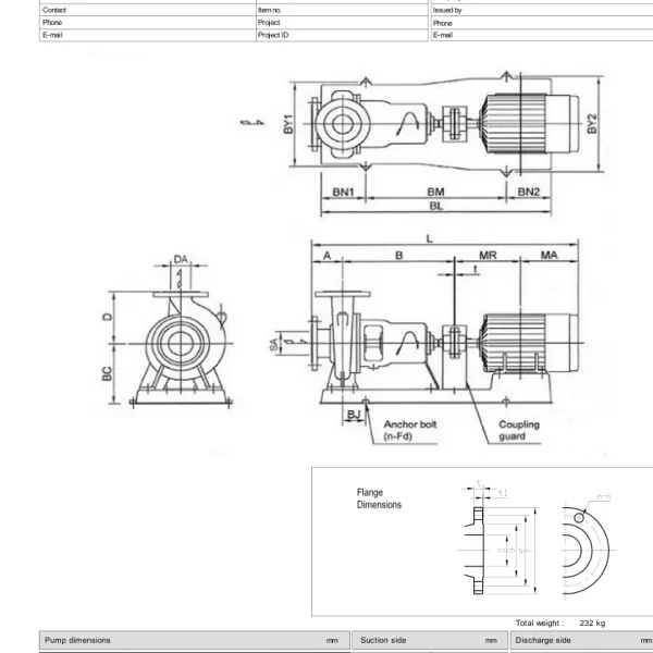 Bản vẽ kích thước Ebara 65×50 FSJA theo datasheet