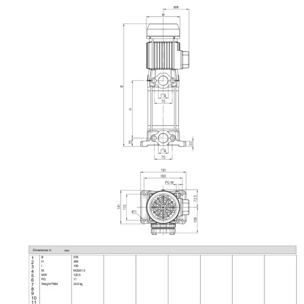 Bản vẽ kích thước Ebara CVM B/25