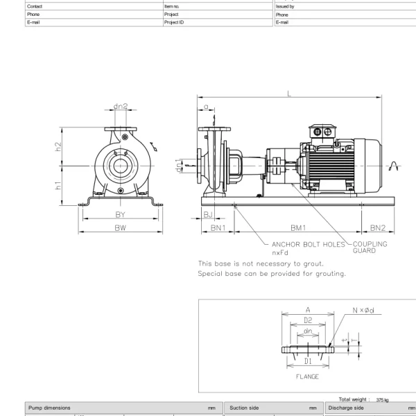 Bản vẽ kích thước Ebara GS 65-200 theo datasheet