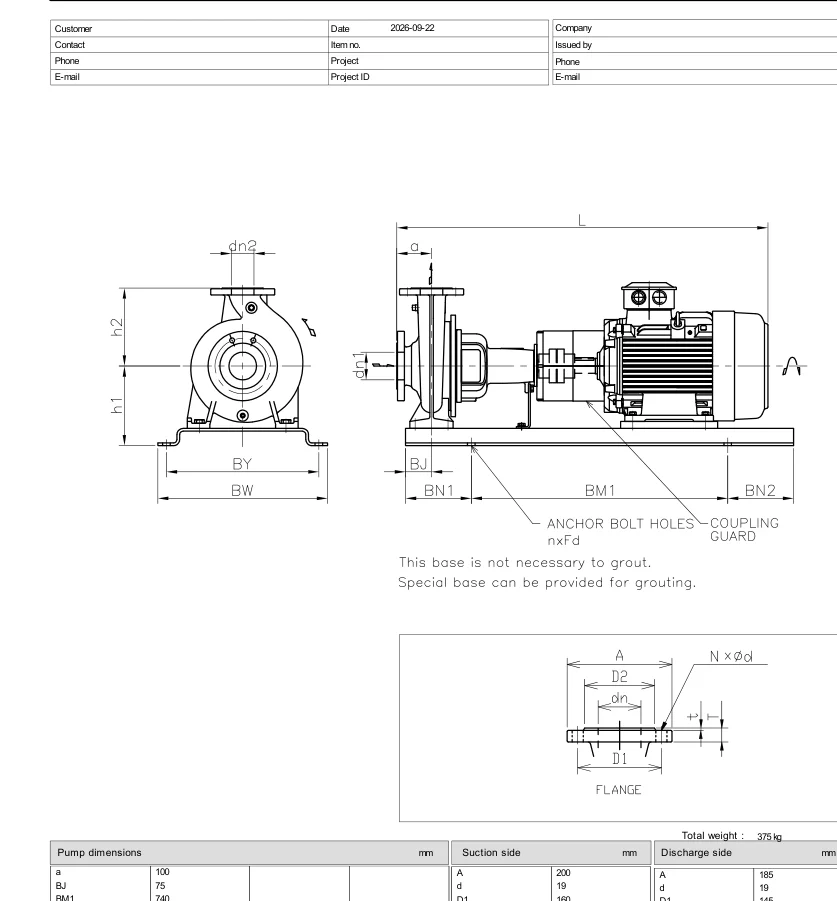 Bản vẽ kích thước Ebara GS 65-200 theo datasheet