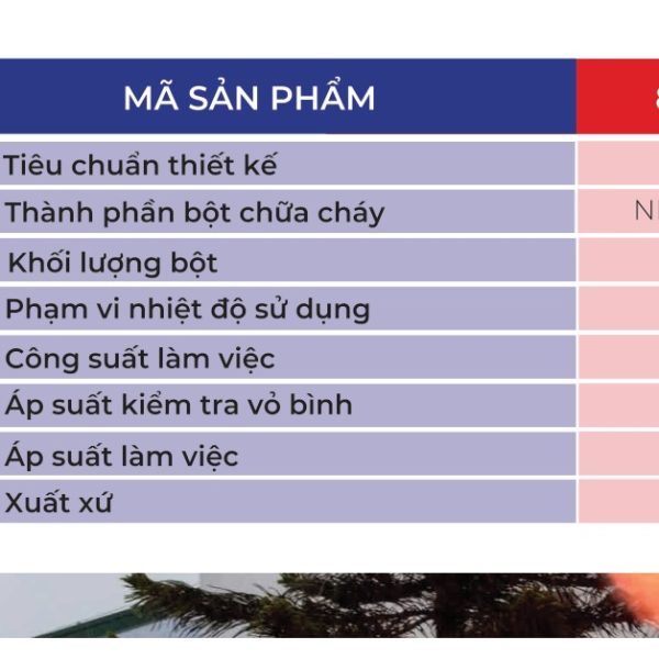 Bảng thông số bình chữa cháy xe đẩy bột ABC 35kg 83MEC/ABC/35KG theo catalogue hãng