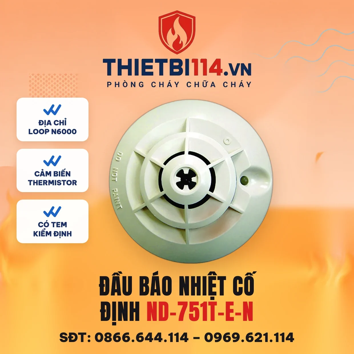 Đầu báo nhiệt cố định địa chỉ ND-751T-E-N - Notifier có kiểm định/lưu thông Đầu báo nhiệt cố định địa chỉ ND-751T-E-N – ảnh Notifier