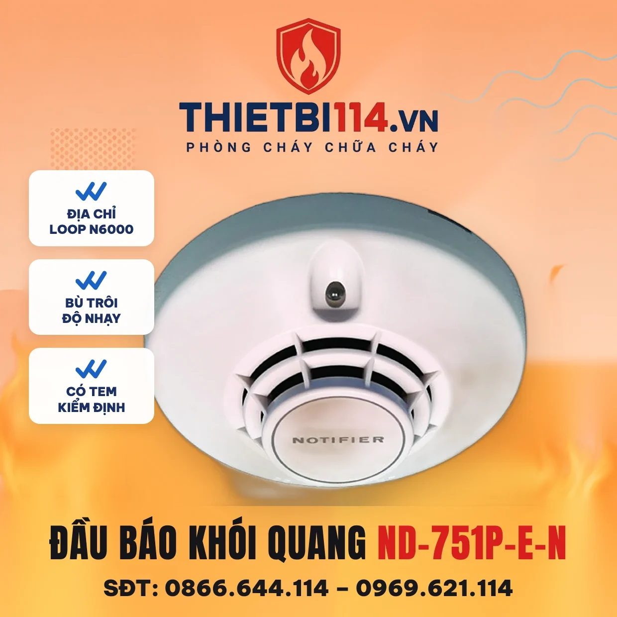 Đầu báo khói quang địa chỉ ND-751P-E-N - Notifier có kiểm định/lưu thông Đầu báo khói quang địa chỉ ND-751P-E-N – ảnh Notifier