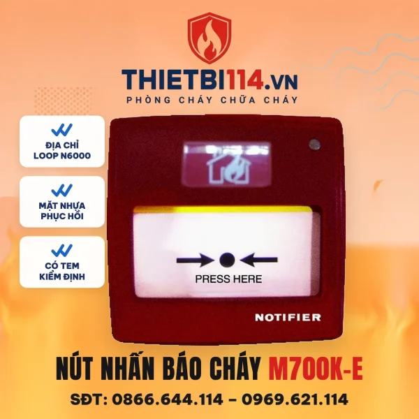 Nút nhấn báo cháy địa chỉ M700K-E – ảnh Notifier