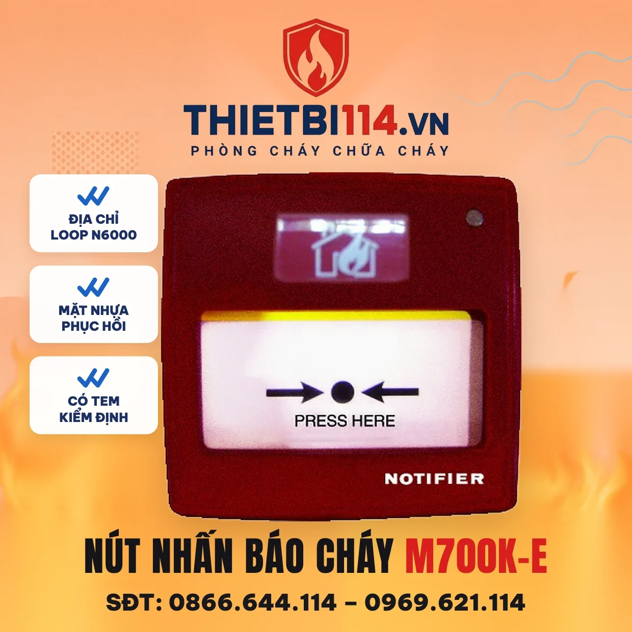 Nút nhấn báo cháy địa chỉ M700K-E - Notifier có kiểm định/lưu thông Nút nhấn báo cháy địa chỉ M700K-E – ảnh Notifier