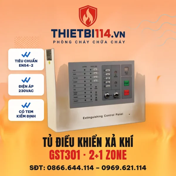 Tủ điều khiển xả khí quy ước 2+1zone đầu báo tự động và bằng tay GST301 – ảnh sản phẩm