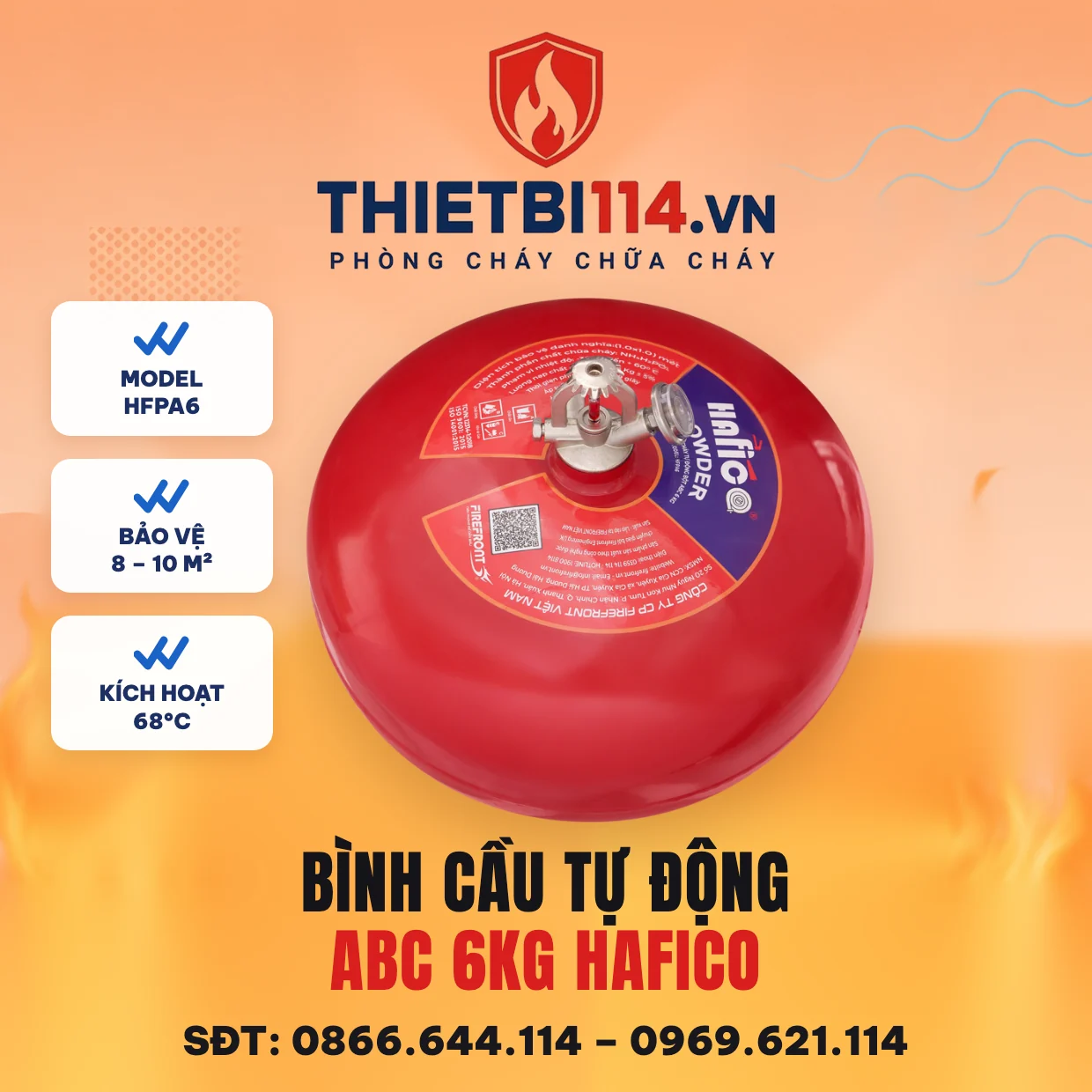 Bình cầu chữa cháy tự động ABC 6kg Hafico HFPA6 Bình cầu chữa cháy tự động ABC 6kg Hafico HFPA6