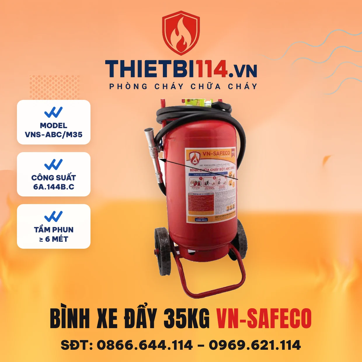 Bình chữa cháy xe đẩy bột ABC 35kg VN-SAFECO Bình chữa cháy xe đẩy bột ABC 35kg VN-SAFECO