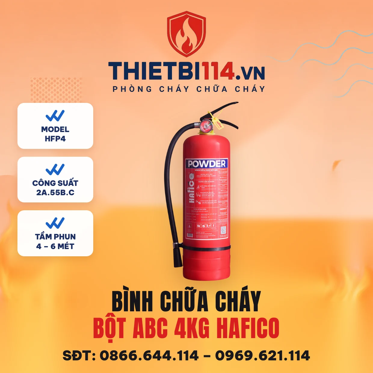 Bình chữa cháy bột ABC 4kg Hafico HFP4 Bình chữa cháy bột ABC 4kg Hafico HFP4