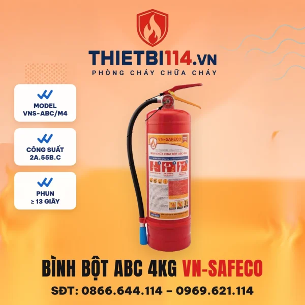 Bình chữa cháy bột ABC 4kg VN-SAFECO VNS-ABC/M4