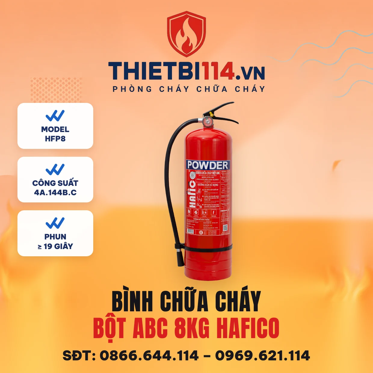 Bình chữa cháy bột ABC 8kg Hafico HFP8 Bình chữa cháy bột ABC 8kg Hafico HFP8