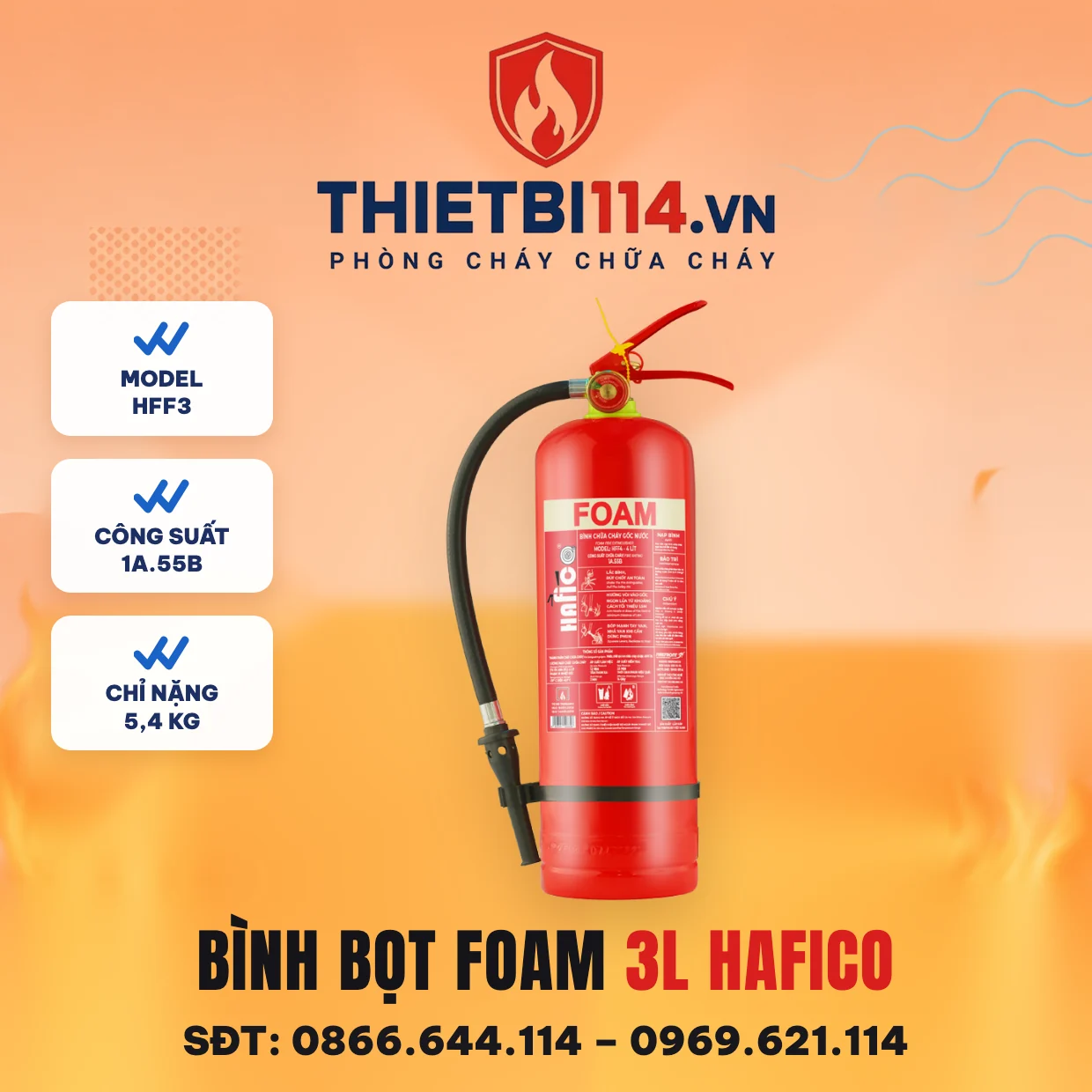 Bình chữa cháy bọt foam 3L Hafico HFF3 Bình chữa cháy bọt foam 3L Hafico HFF3