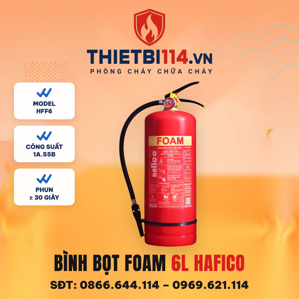 Bình chữa cháy bọt foam 6L Hafico HFF6 Bình chữa cháy bọt foam 6L Hafico HFF6