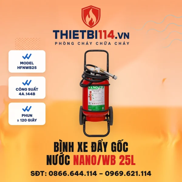 Bình chữa cháy gốc nước NANO/WB 25L Hafico xe đẩy