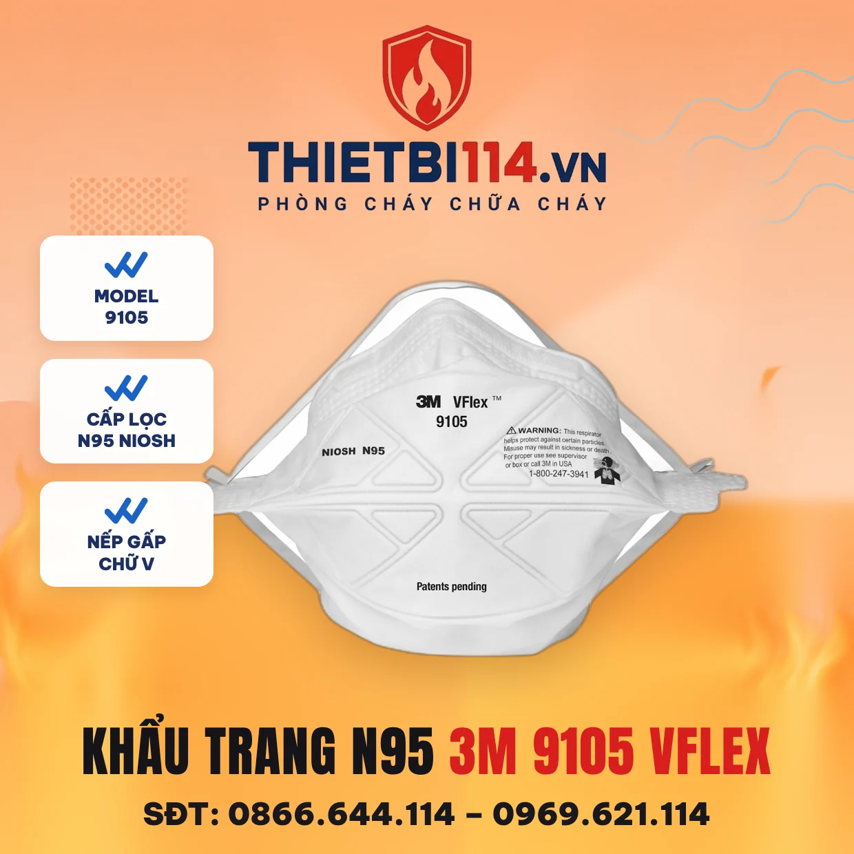 Khẩu trang lọc bụi N95 3M 9105 VFlex Khẩu trang lọc bụi N95 3M 9105 VFlex
