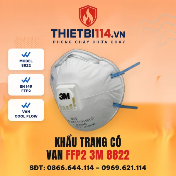Khẩu trang lọc bụi có van 3M 8822 đạt FFP2