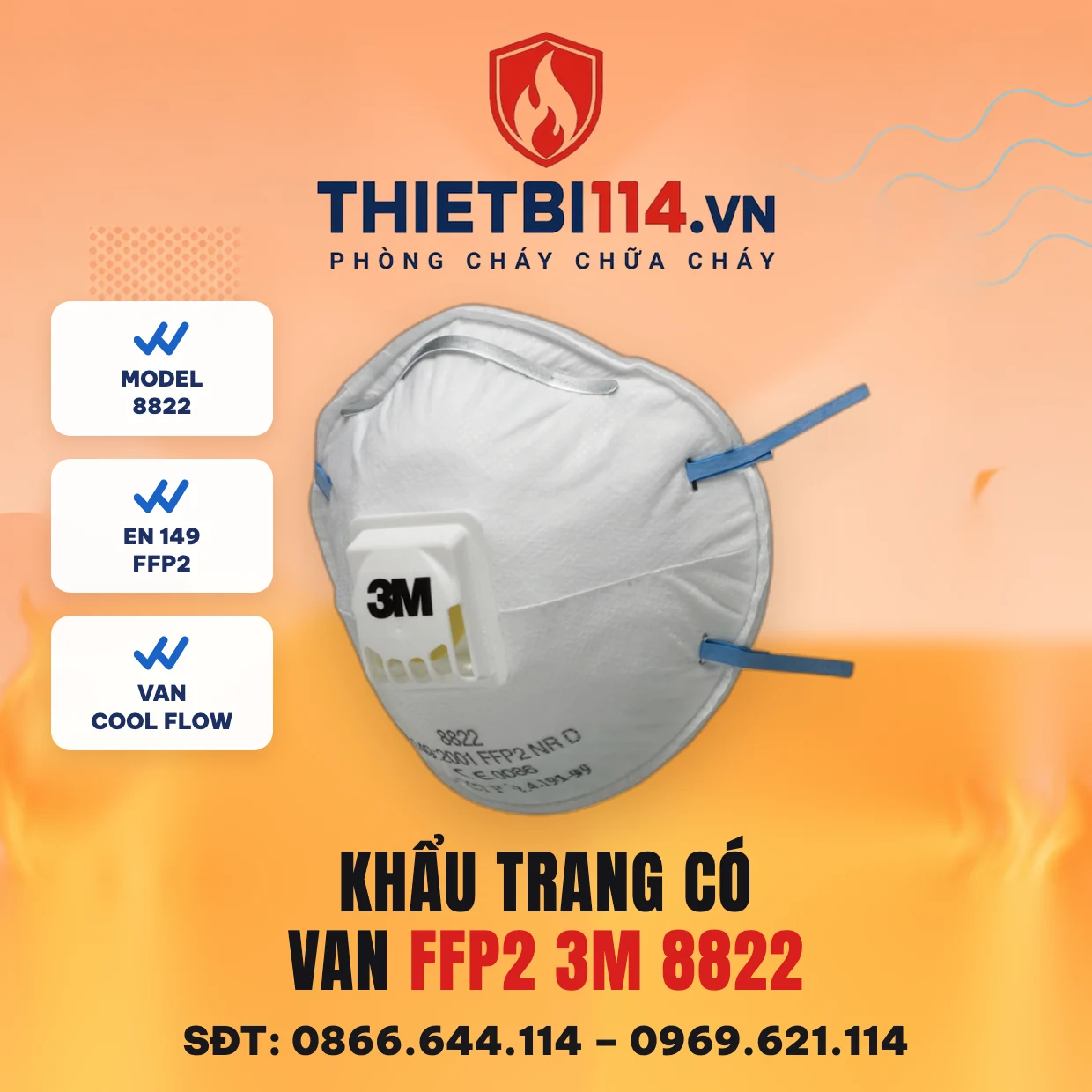 Khẩu trang lọc bụi có van 3M 8822 đạt FFP2 Khẩu trang lọc bụi có van 3M 8822 đạt FFP2