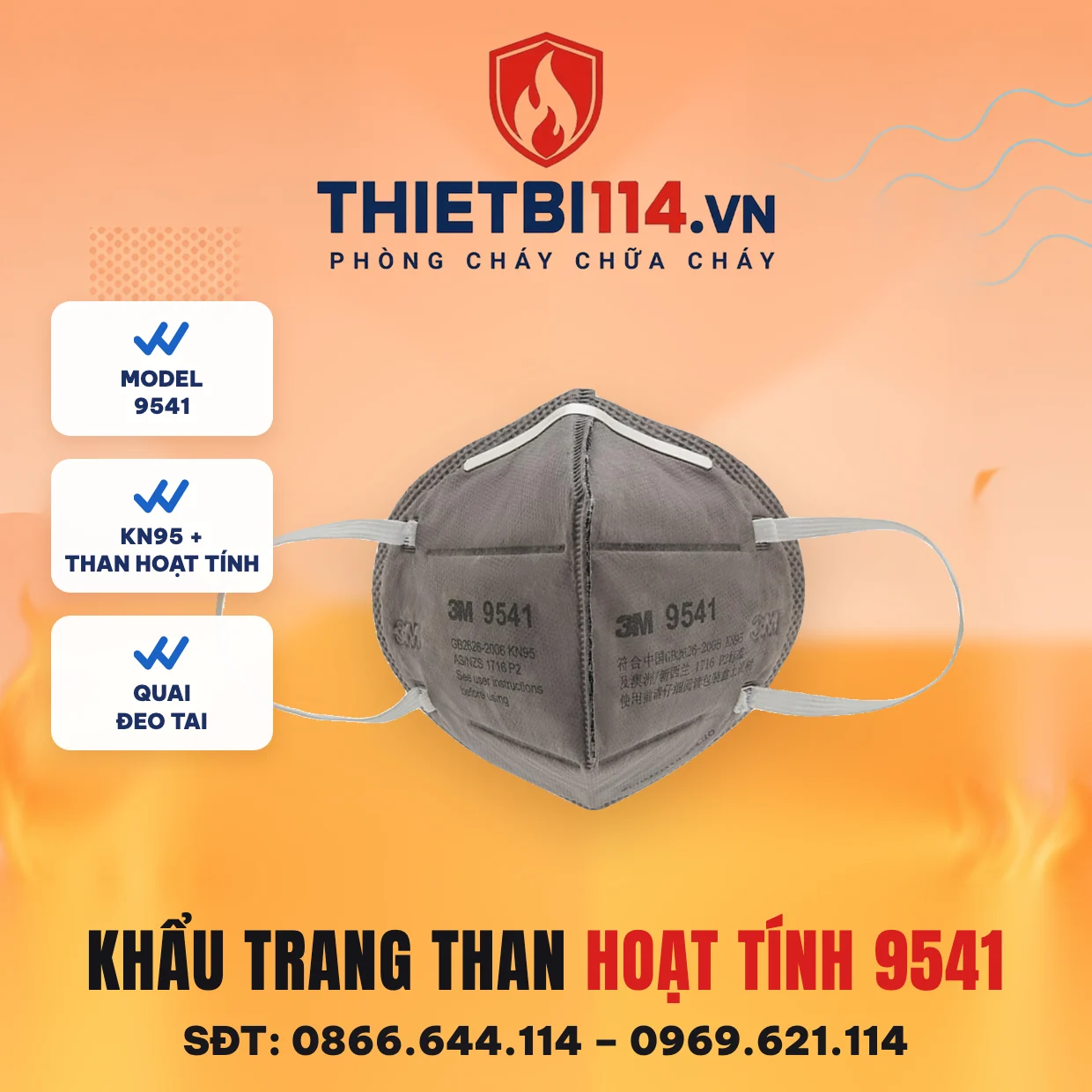 Khẩu trang than hoạt tính 3M 9541 đạt KN95 Khẩu trang than hoạt tính 3M 9541 đạt KN95