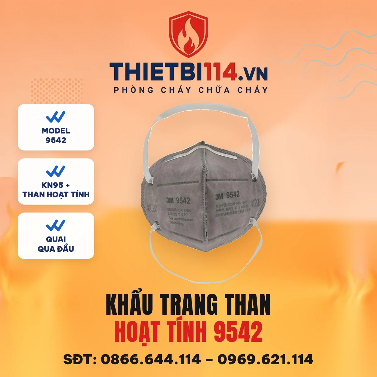 Khẩu trang than hoạt tính 3M 9542 đạt KN95 Khẩu trang than hoạt tính 3M 9542 đạt KN95