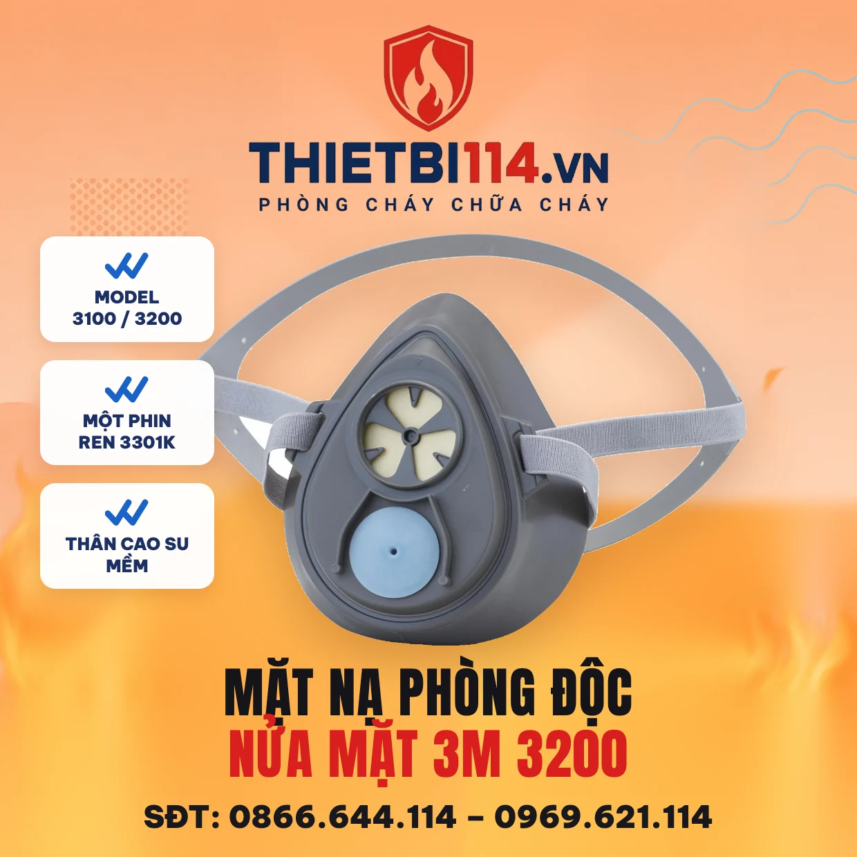 Mặt nạ phòng độc nửa mặt 3M 3200 Mặt nạ phòng độc nửa mặt 3M 3200