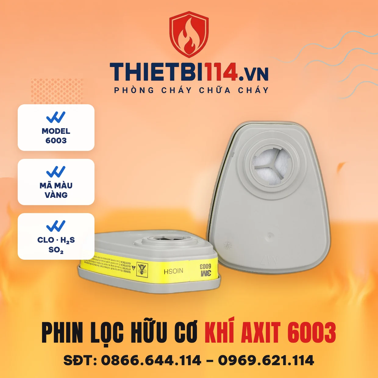 Phin lọc hơi hữu cơ và khí axit 3M 6003 Phin lọc hơi hữu cơ và khí axit 3M 6003