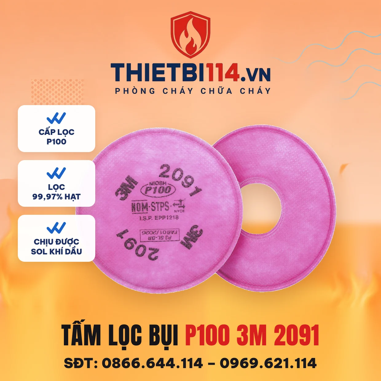 Tấm lọc bụi P100 3M 2091 Tấm lọc bụi P100 3M 2091