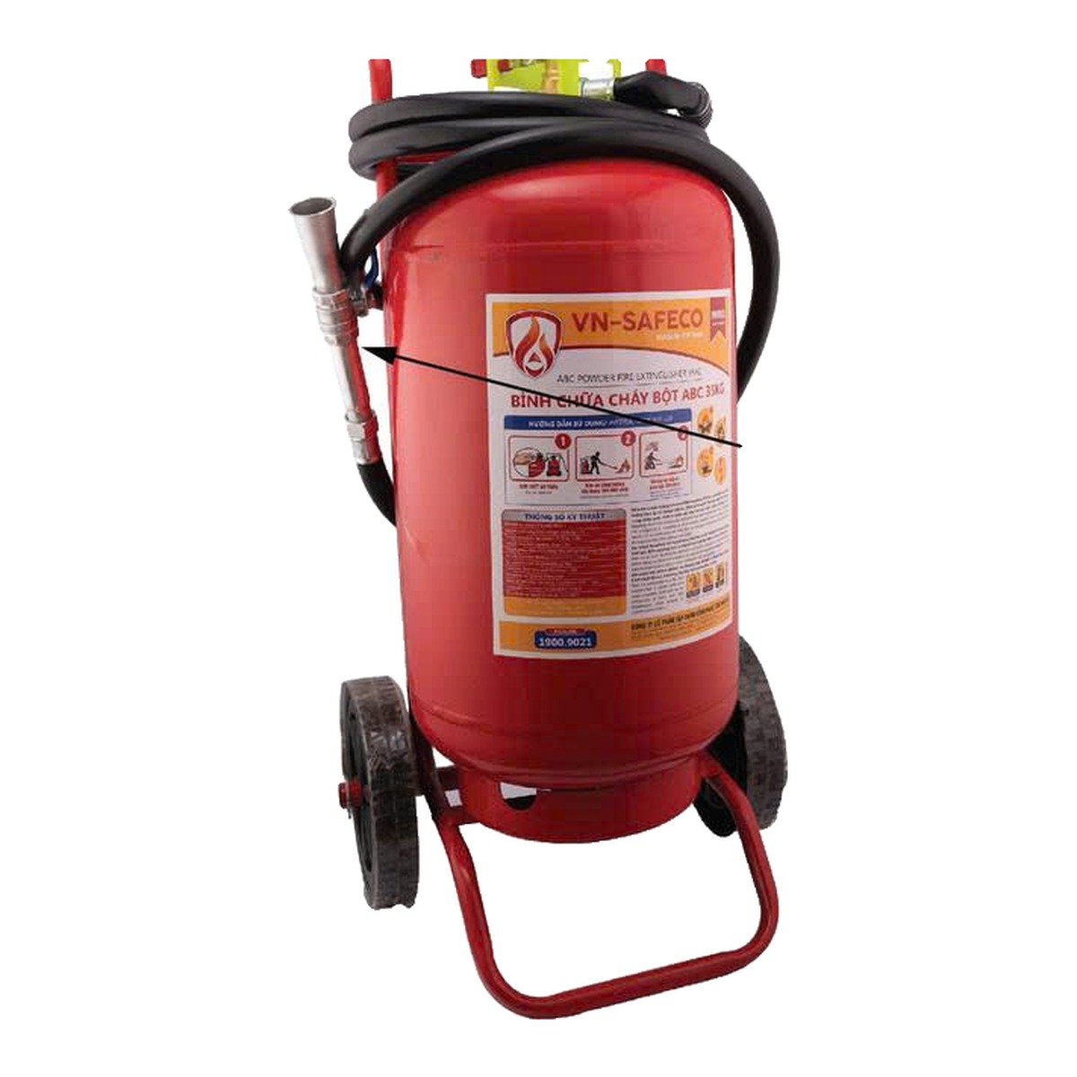 Bình chữa cháy xe đẩy bột ABC 35kg VN-SAFECO model VNS-ABC/M35 trên khung hai bánh Bình chữa cháy xe đẩy bột ABC 35kg VN-SAFECO model VNS-ABC/M35 trên khung hai bánh