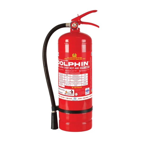 Bình chữa cháy bột ABC 4kg Dolphin DPA-ABC4 trên nền trắng – ảnh nhà sản xuất