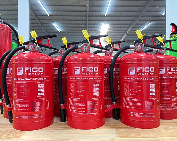 Bình chữa cháy bột ABC 4kg (FC-104-ABC) - Fico có kiểm định/lưu thông Lô bình chữa cháy bột ABC Fico tại kho thành phẩm – ảnh nhà sản xuất
