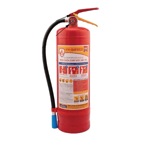Bình chữa cháy bột ABC 4kg VN-SAFECO model VNS-ABC/M4, vỏ thép đỏ có nhãn VN-SAFECO