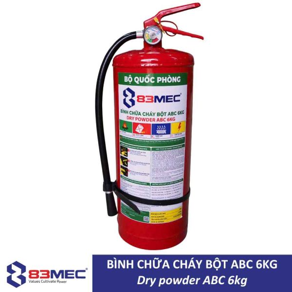 Bình chữa cháy bột ABC 6kg 83MEC Bộ Quốc Phòng, nhãn Dry powder ABC 6kg, ảnh nhà sản xuất