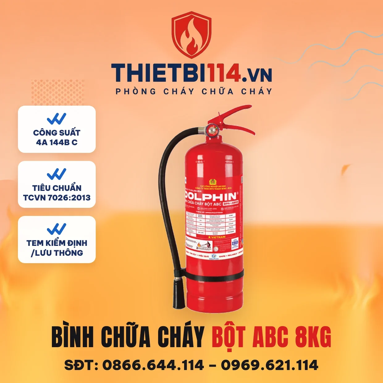 Bình chữa cháy bột ABC 8kg (DPA-ABC8) - Dolphin có kiểm định/lưu thông Bình chữa cháy bột ABC 8kg Dolphin DPA-ABC8 – ảnh bìa Thietbi114