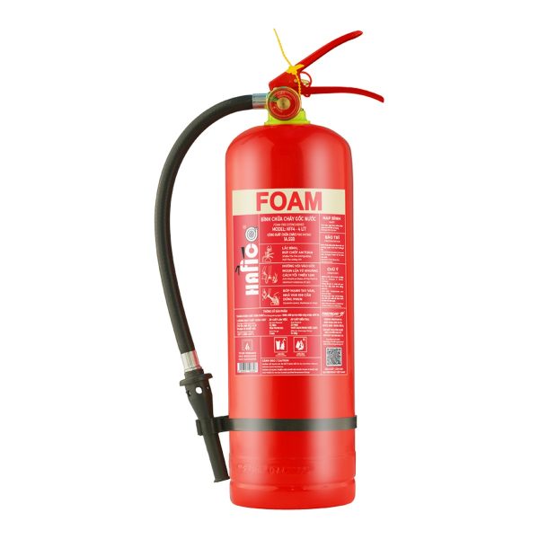 Bình chữa cháy bọt foam 3L Hafico model HFF3, vỏ đỏ nhãn FOAM, có vòi và đồng hồ áp