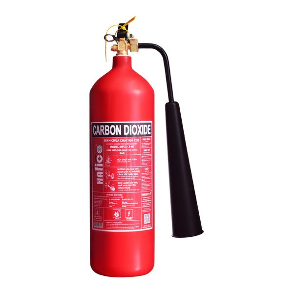 Bình chữa cháy khí CO2 3kg Hafico model HFC3, vỏ thép đúc sơn đỏ, loa phun nhựa đen