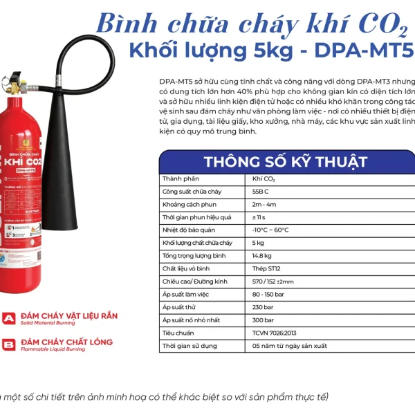 Trang catalogue Dolphin giới thiệu bình chữa cháy CO2 MT5 5kg Dolphin DPA-MT5 và bảng thông số kỹ thuật