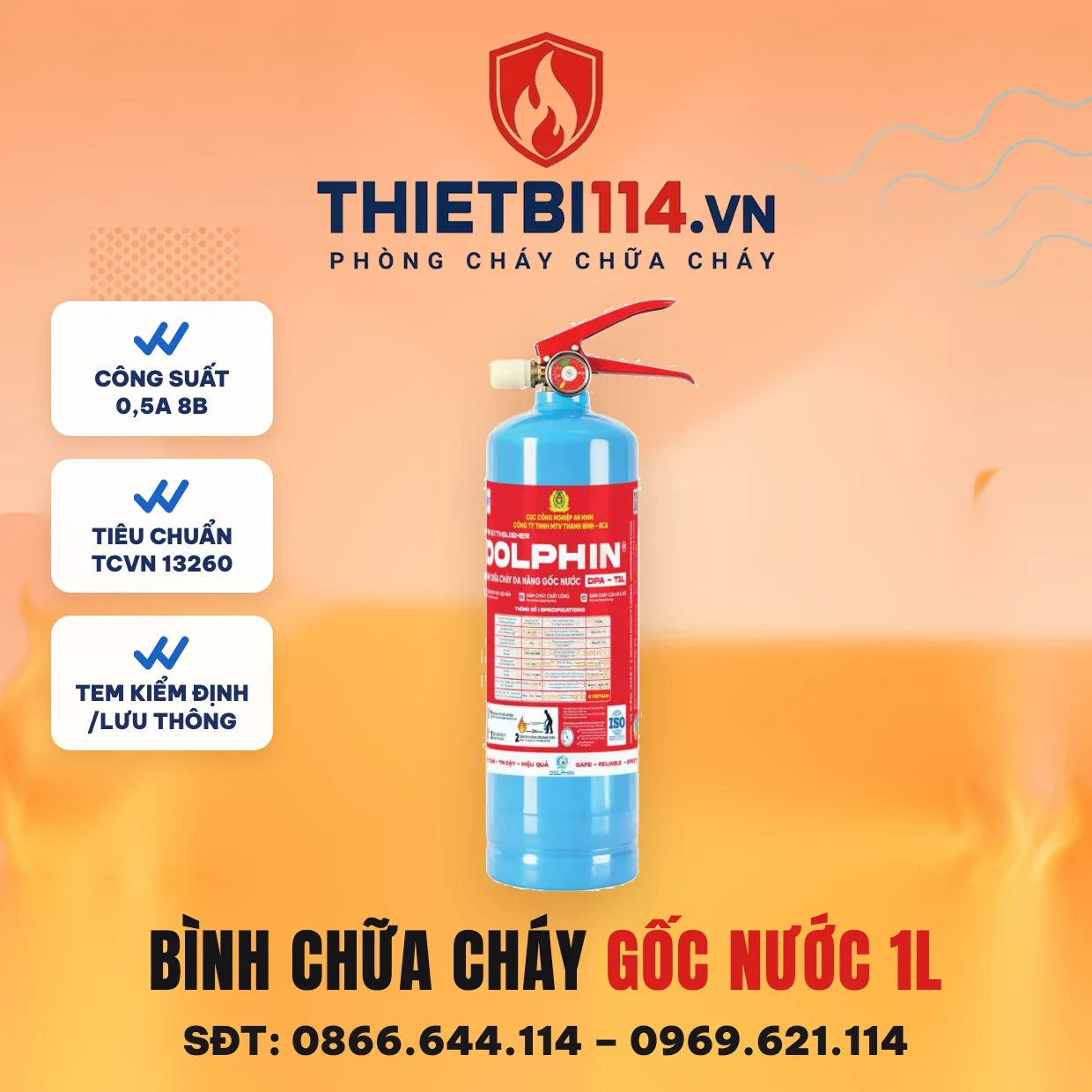 Bình chữa cháy gốc nước 1 lít (DPA-T1L) - Dolphin có kiểm định/lưu thông Bình chữa cháy gốc nước 1 lít Dolphin DPA-T1L – ảnh bìa Thietbi114