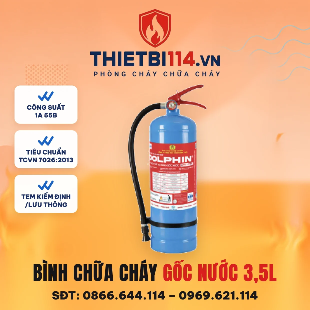 Bình chữa cháy gốc nước 3,5 lít (DPA-T3PL) - Dolphin có kiểm định/lưu thông Bình chữa cháy gốc nước 3,5 lít Dolphin DPA-T3PL – ảnh bìa Thietbi114