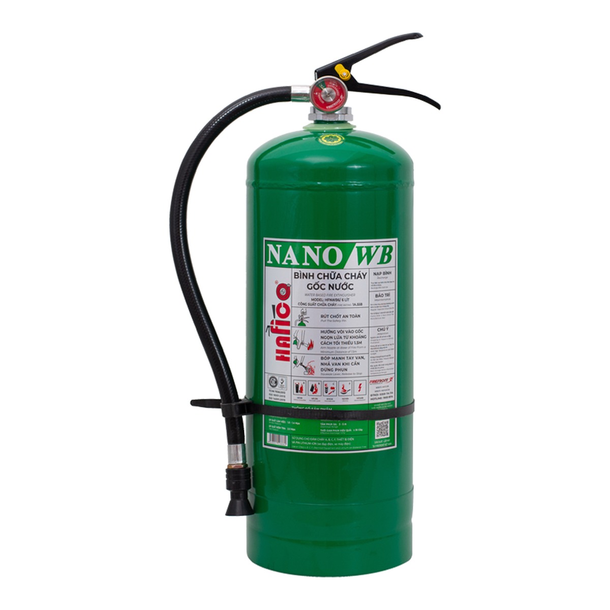 Bình chữa cháy gốc nước Hafico NANO/WB 6L vỏ xanh, nhãn NANO WB, có vòi và đồng hồ áp Bình chữa cháy gốc nước Hafico NANO/WB 6L vỏ xanh, nhãn NANO WB, có vòi và đồng hồ áp