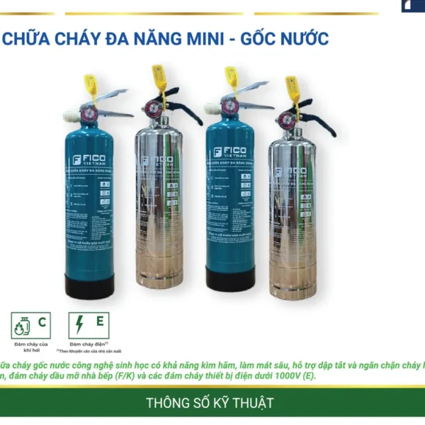 Dòng bình chữa cháy gốc nước mini Fico 950ml vỏ thép và vỏ inox – hồ sơ năng lực 2026