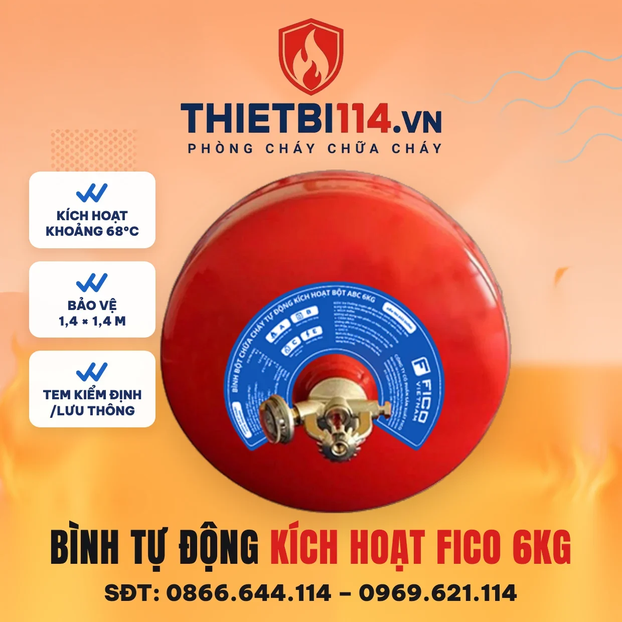 Bình chữa cháy tự động kích hoạt bột ABC 6kg (FC-116-ABC) - Fico có kiểm định/lưu thông Bình chữa cháy tự động kích hoạt Fico 6kg FC-116-ABC – ảnh bìa Thietbi114