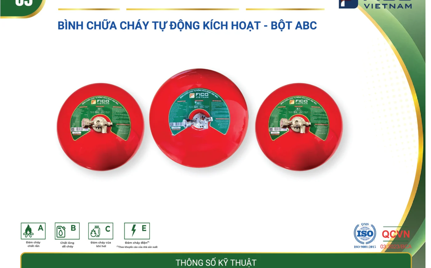Bình chữa cháy tự động kích hoạt bột ABC 8kg (FC-118-ABC) - Fico có kiểm định/lưu thông Dòng bình chữa cháy tự động kích hoạt bột ABC Fico 6kg, 8kg, 12kg – hồ sơ năng lực 2026