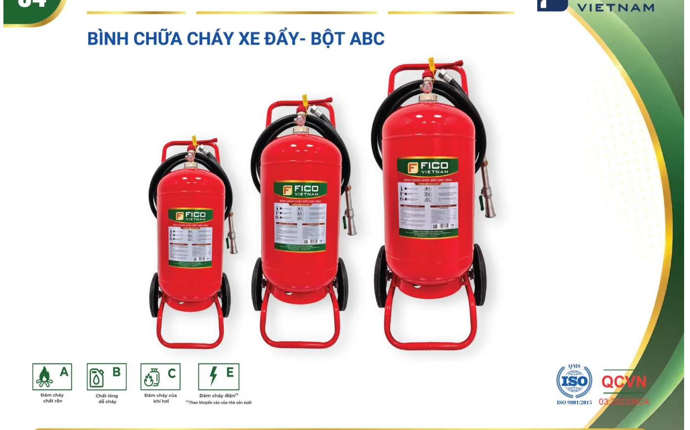 Bình chữa cháy xe đẩy bột ABC 35kg (FC-135-ABC) - Fico có kiểm định/lưu thông Dòng bình chữa cháy xe đẩy bột ABC Fico 25kg, 35kg, 50kg – hồ sơ năng lực 2026