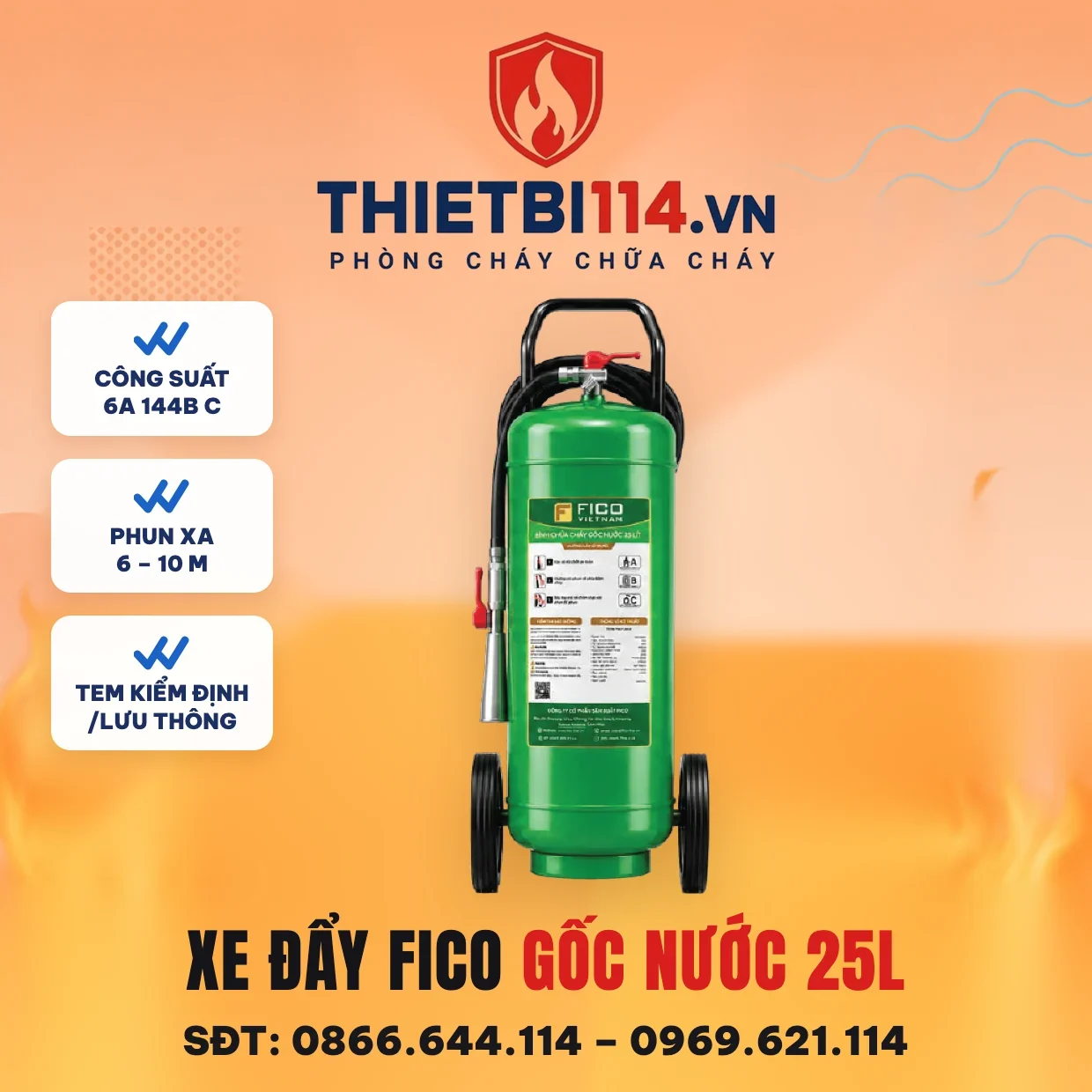 Bình chữa cháy xe đẩy gốc nước 25 lít (FC-125-WB) - Fico có kiểm định/lưu thông Bình chữa cháy xe đẩy gốc nước Fico 25 lít FC-125-WB – ảnh bìa Thietbi114
